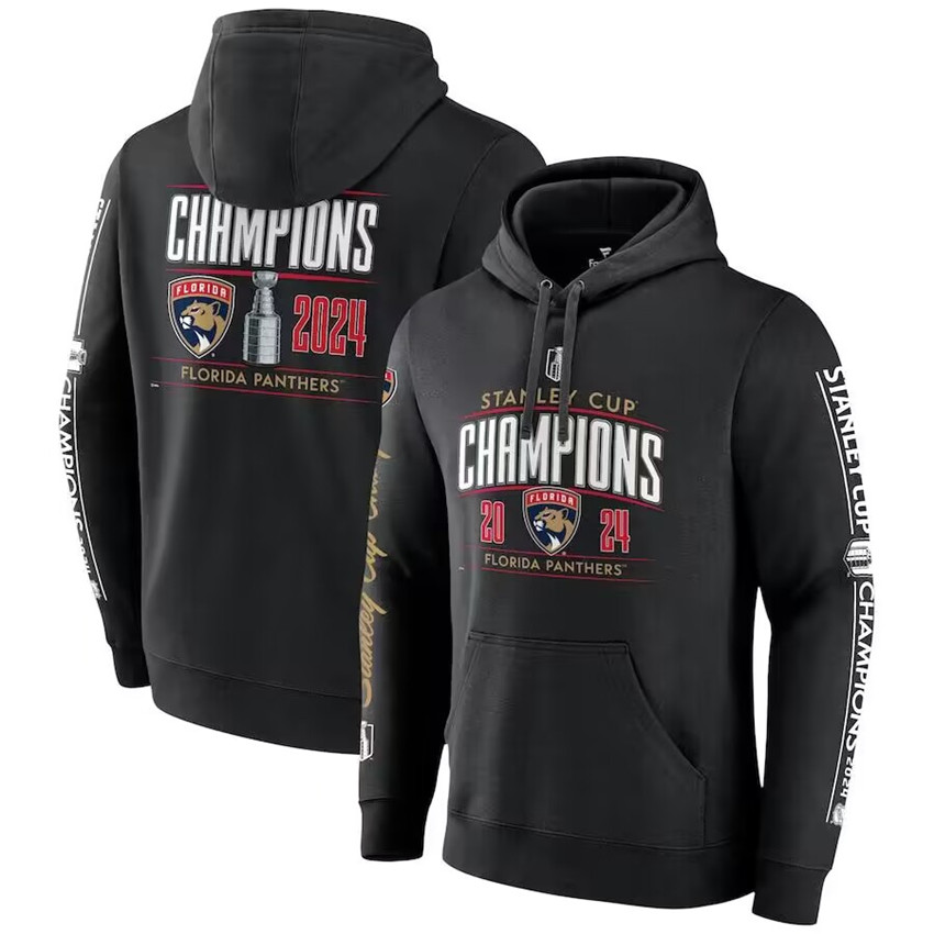 Men's Black Florida Panthers 2024 Stanley Cup Champions Pinnacle Fleece Pullover Hoodie